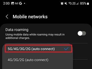 Screenshot: 5G/4G/3G/2G (auto connect)